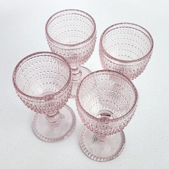 Set of 4 Textured Pink Wine Water Glasses Bubble Pearl Stem Glassware - Picture 3 of 4
